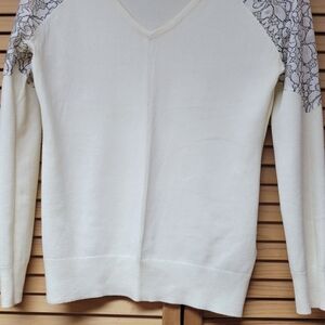 VENUS White Sweater with Black Lace Accents